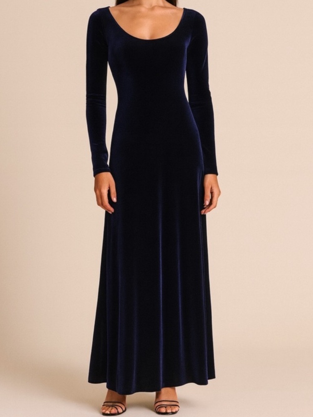 Moda International Blue Maxi Long Sleeves Long Velvet Dress Vintage